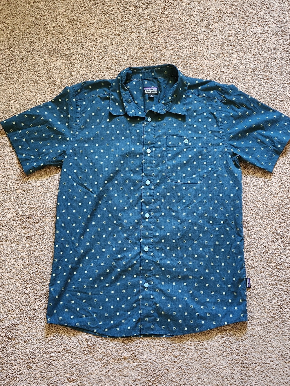 Patagonia Go To Slim Fit Organic Cotton Button Up Shirt Blue Mens Medium